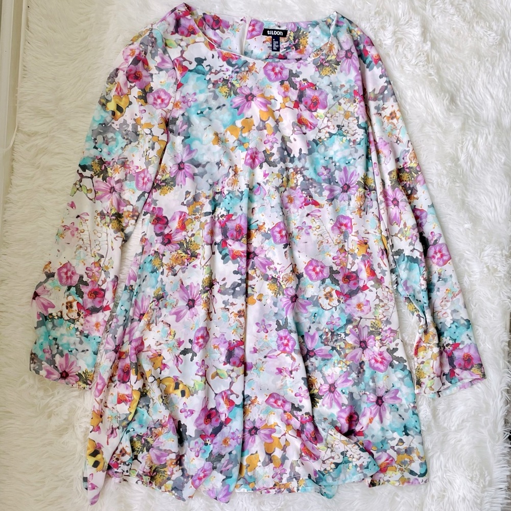 Tildon Floral Long Sleeve Swing Dress, M